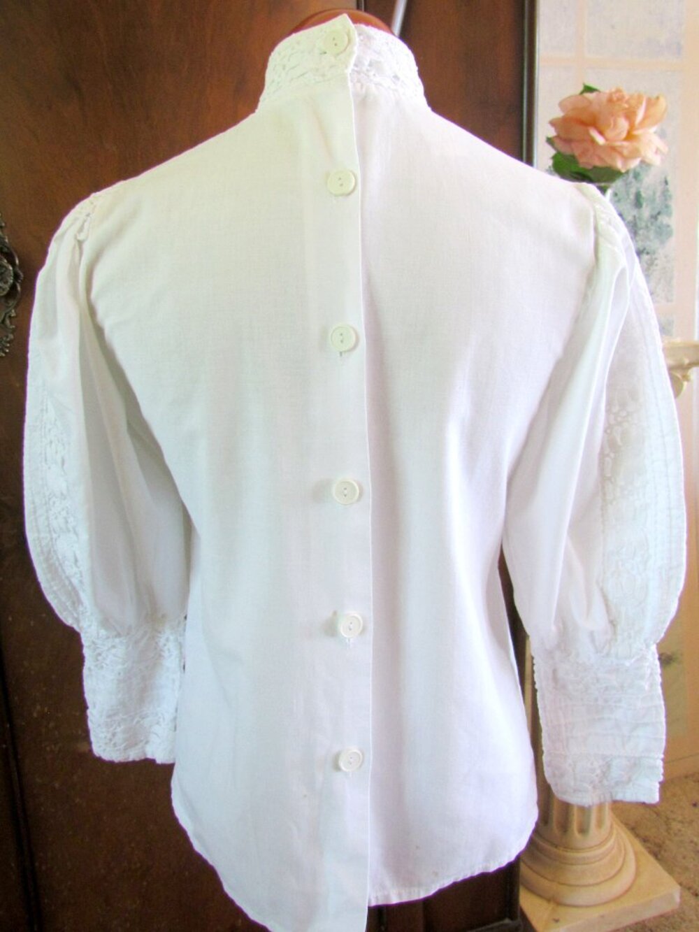 LAURA ASHLEY VICTORIAN BLOUSE, S, VINTAGE COTTON LACE, GIBSON GIRL PUFFED SLEEVE - Picture 8 of 9